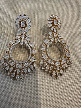 Gold and Clear Crystal Chandelier Earrings - Women Jewelry